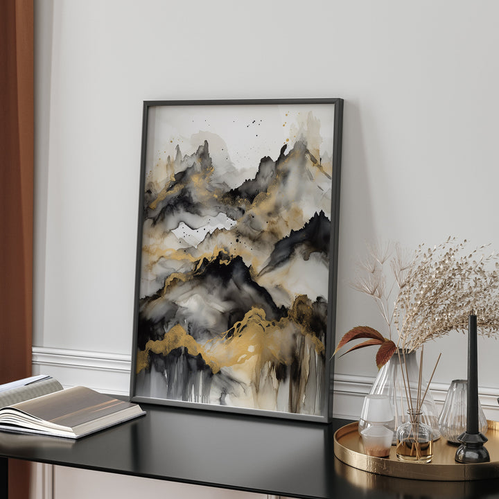 Black & Gold Wall Art Print | Mountains| Landscape | Black and Gold Print