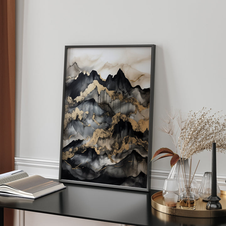 Black & Gold Wall Art Print | Mountains| Landscape | Black and Gold Print