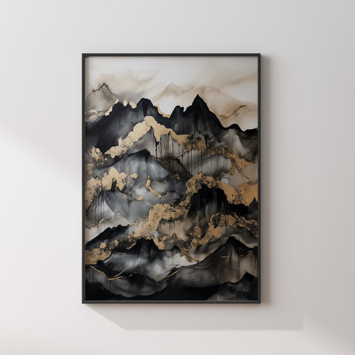 Black & Gold Wall Art Print | Mountains| Landscape | Black and Gold Print