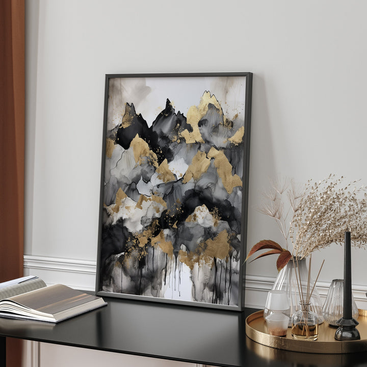 Black & Gold Wall Art Print | Mountains| Landscape | Black and Gold Print