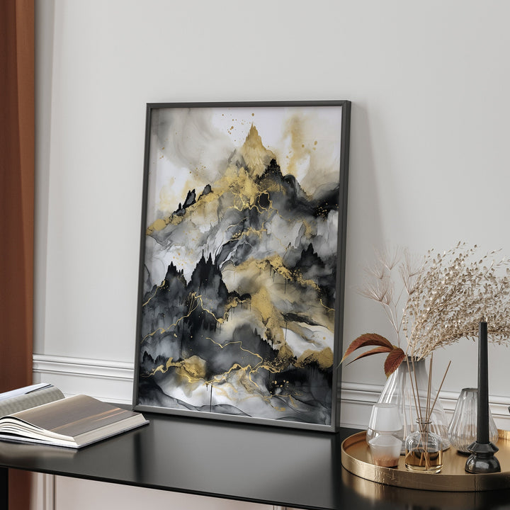 Black & Gold Wall Art Print | Mountains| Landscape | Black and Gold Print