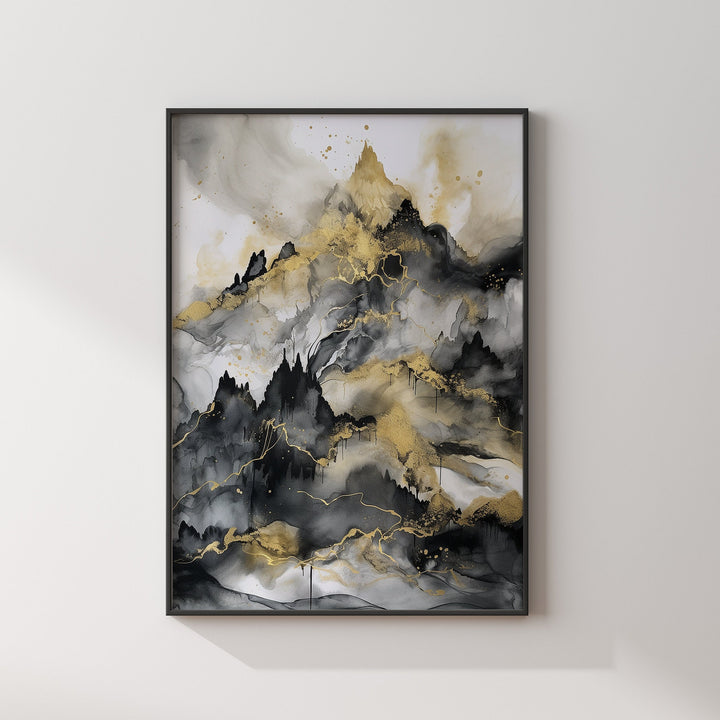 Black & Gold Wall Art Print | Mountains| Landscape | Black and Gold Print