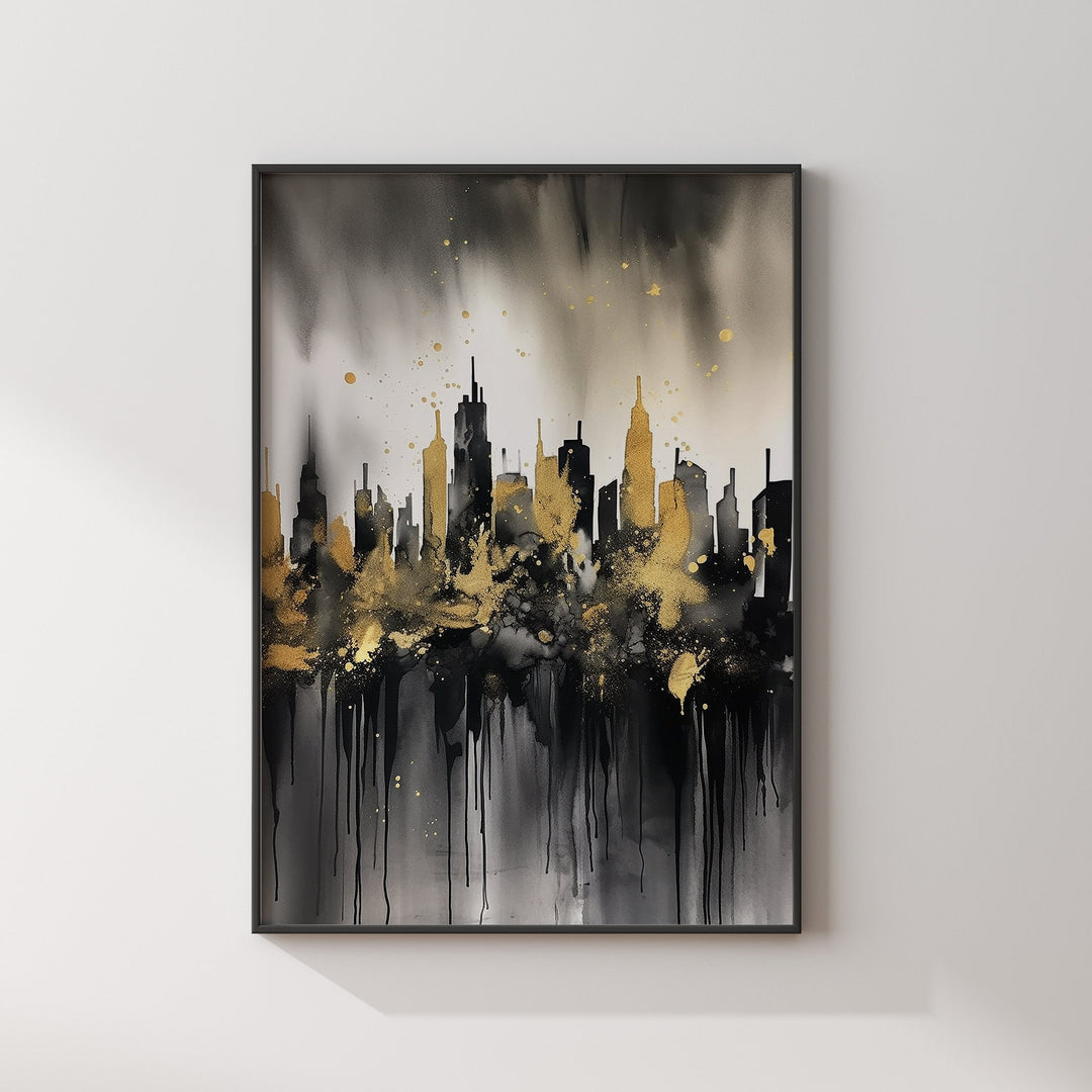 New York Skyline Black & Gold Wall Art Print | Black and Gold Print