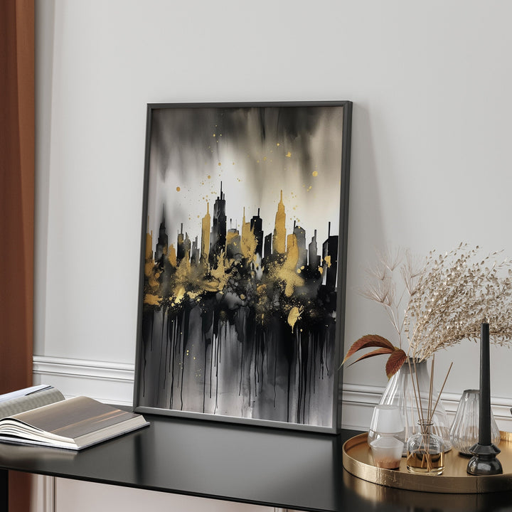New York Skyline Black & Gold Wall Art Print | Black and Gold Print