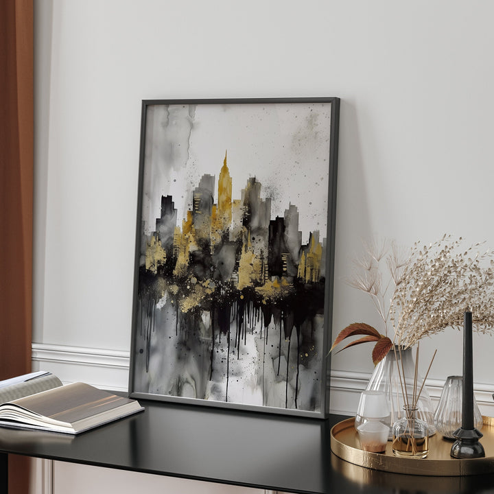 New York Skyline Black & Gold Wall Art Print | Black and Gold Print