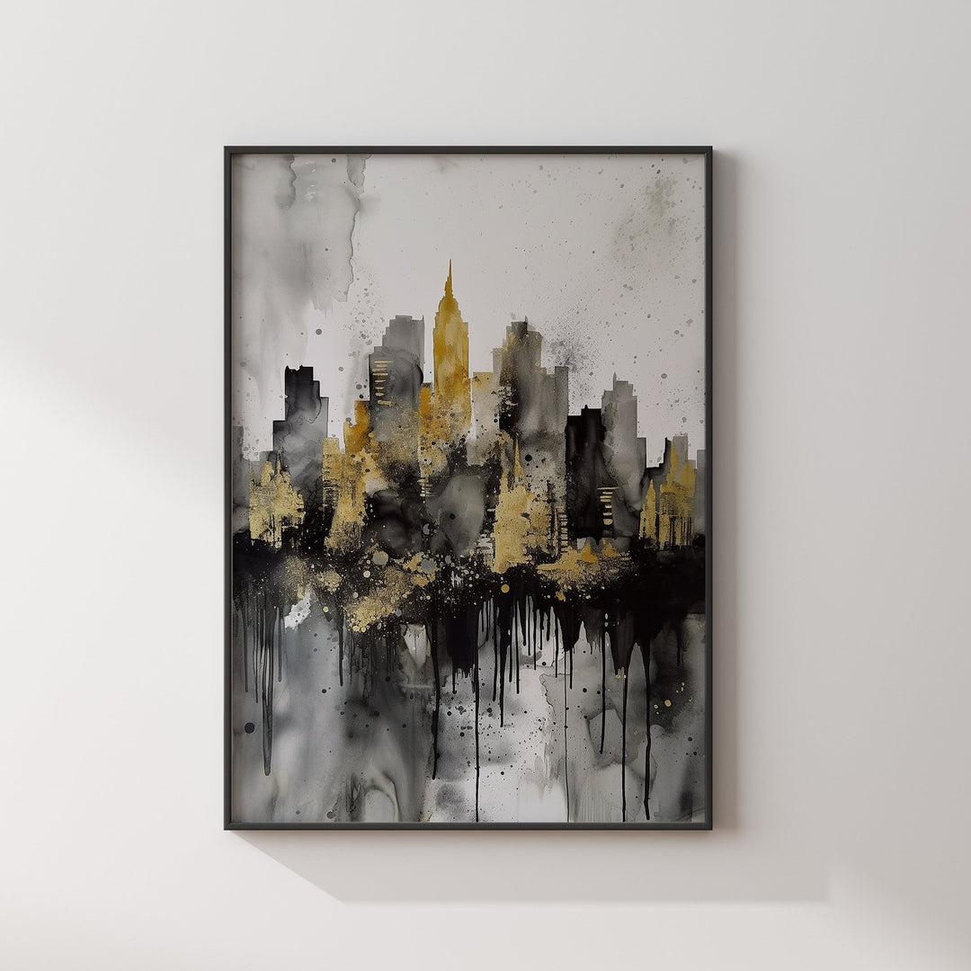 New York Skyline Black & Gold Wall Art Print | Black and Gold Print