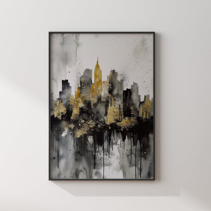 New York Skyline Black & Gold Wall Art Print | Black and Gold Print