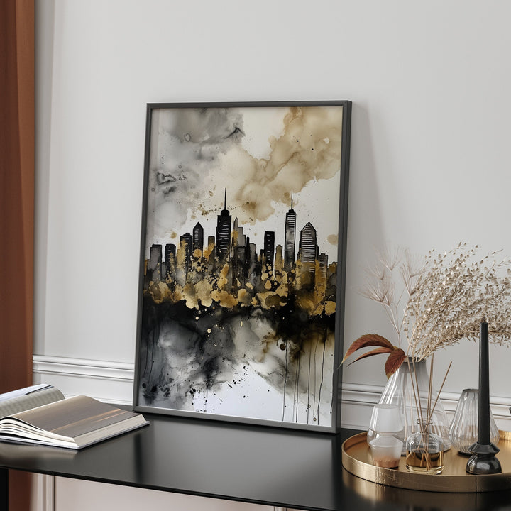 New York Skyline Black & Gold Wall Art Print | Black and Gold Print