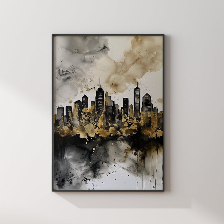 New York Skyline Black & Gold Wall Art Print | Black and Gold Print