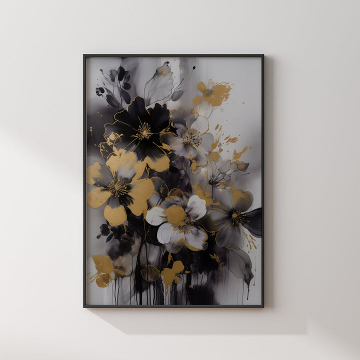 Black & Gold Floral Wall Art Print | Black and Gold Print