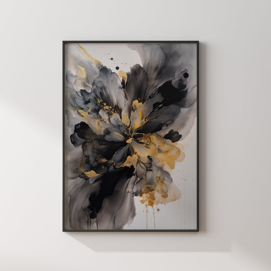 Black & Gold Watercolor Ink Wall Art Print | Black and Gold Print |