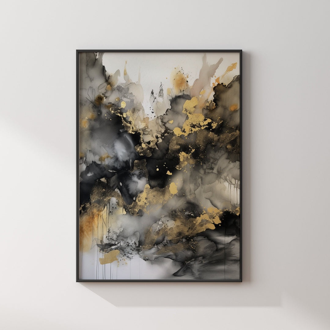 Black & Gold Watercolor Ink Wall Art Print | Black and Gold Print |