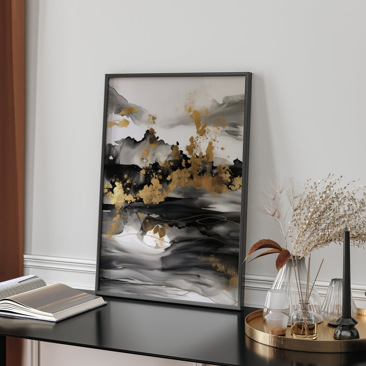 Black & Gold Mountains Wall Art Print | Black and Gold Print |