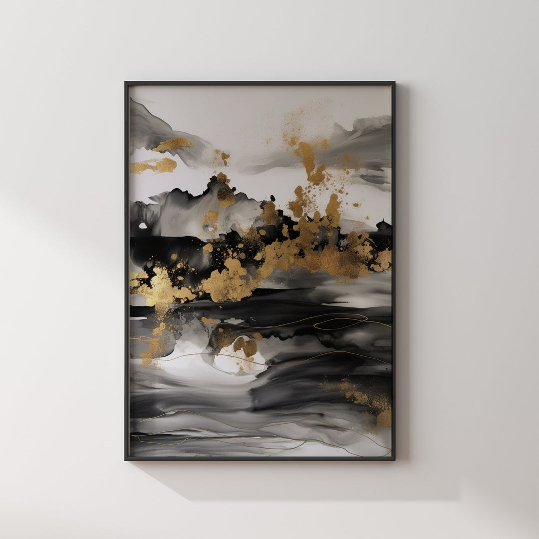 Black & Gold Mountains Wall Art Print | Black and Gold Print |