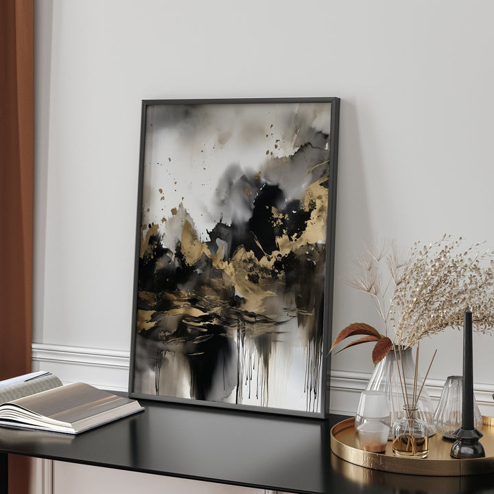 Black & Gold Landscape Scene Wall Art Print | Black and Gold Print |
