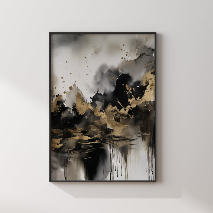 Black & Gold Landscape Scene Wall Art Print | Black and Gold Print |
