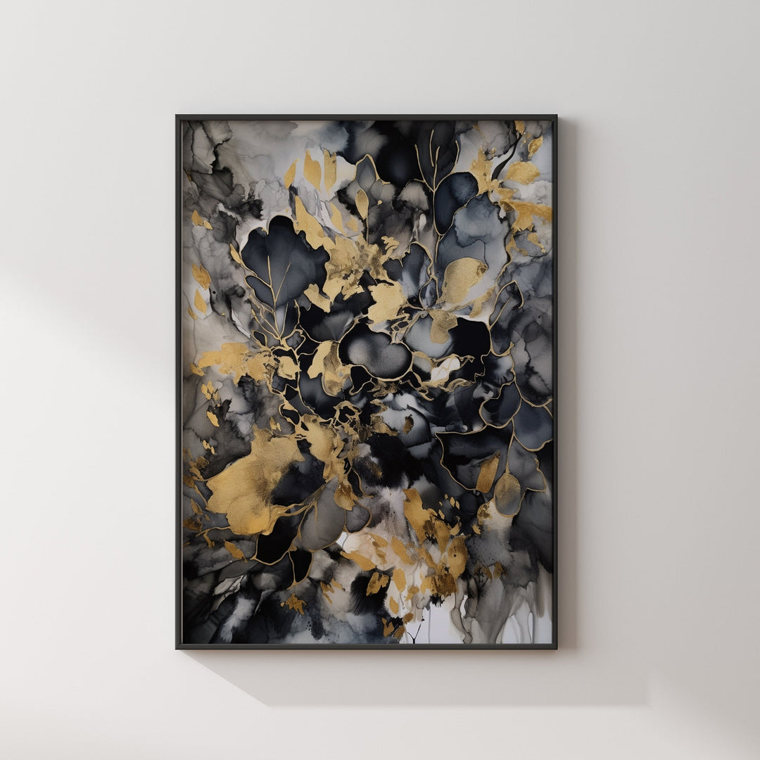 Black & Gold Dispersed Ink Wall Art Print | Black and Gold Print |