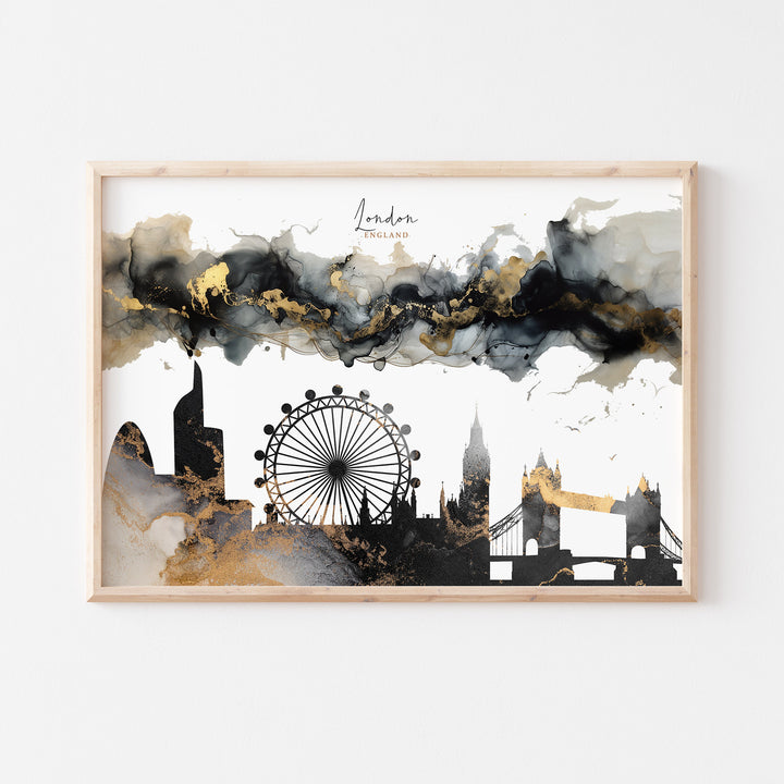 London Skyline Black & Gold Wall Art Print | England | UK | United Kingdom