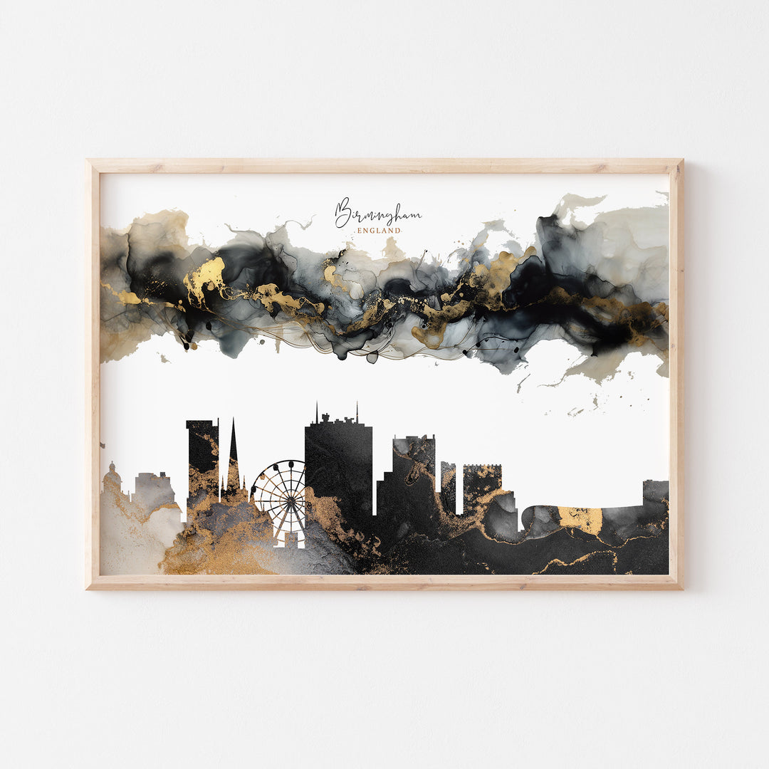 Birmingham Skyline Black & Gold Wall Art Print | England | UK | United Kingdom