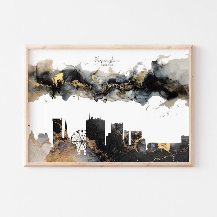 Birmingham Skyline Black & Gold Wall Art Print | England | UK | United Kingdom