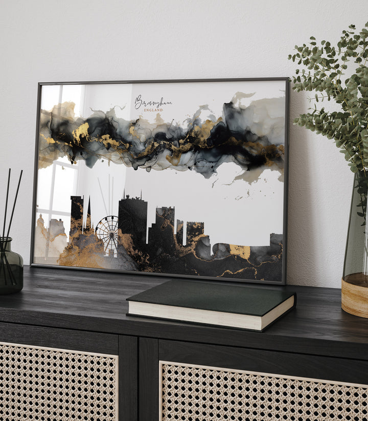 Birmingham Skyline Black & Gold Wall Art Print | England | UK | United Kingdom