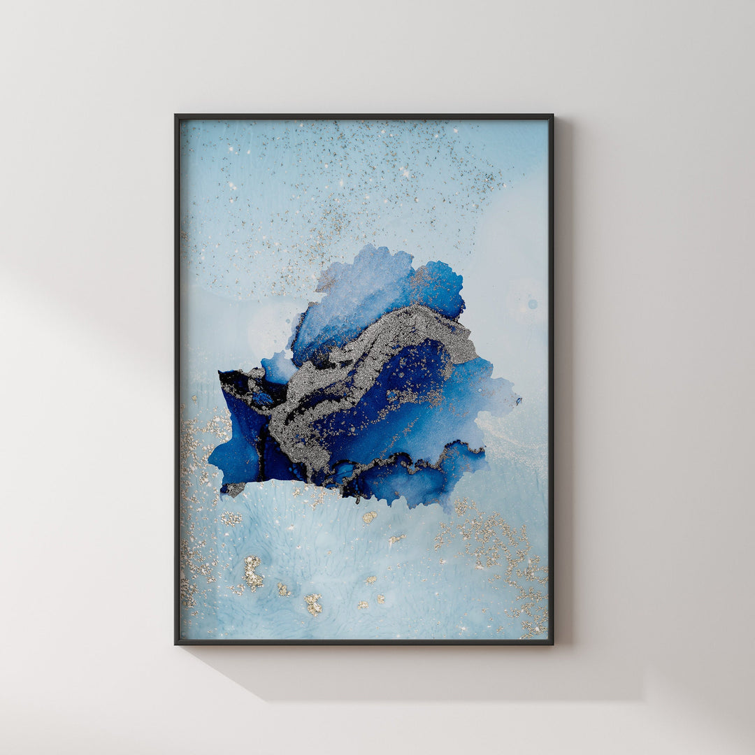 Belarus Map Shades of Blue & Silver Wall Art Print
