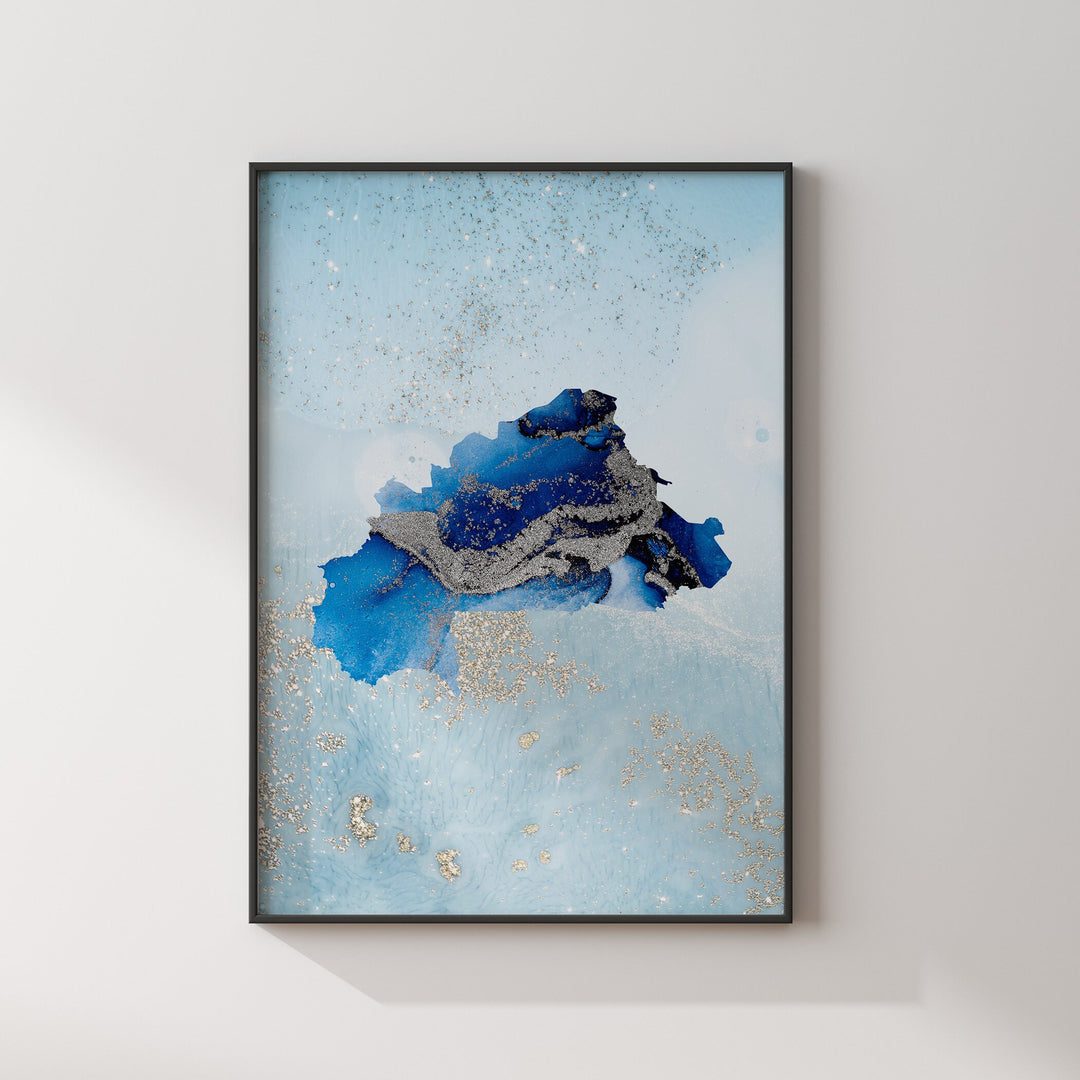 Burkina Faso Map Shades of Blue & Silver Wall Art Print