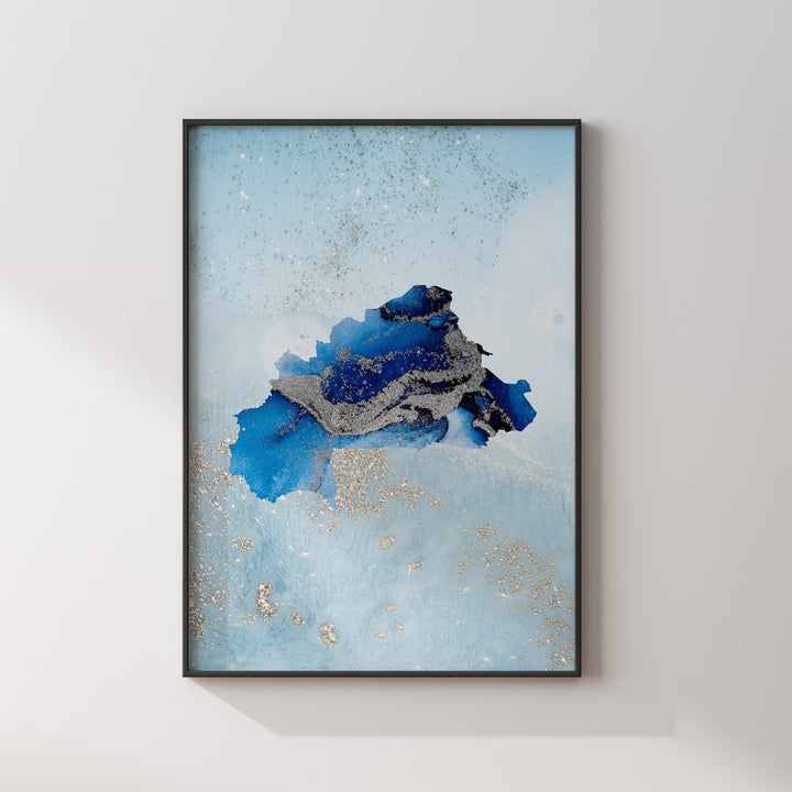 Burkina Faso Map Shades of Blue & Silver Wall Art Print