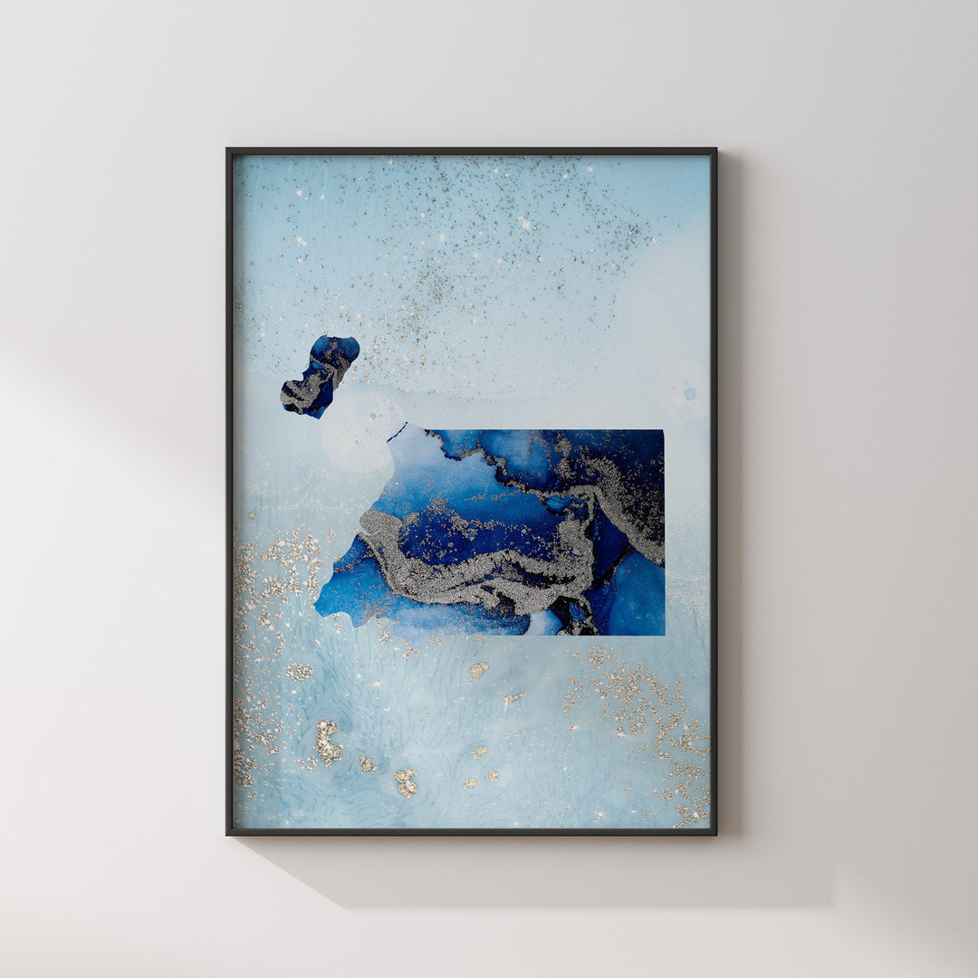 Equatorial Guinea Map Shades of Blue & Silver Wall Art Print