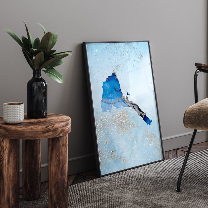 Eritrea Map Shades of Blue & Silver Wall Art Print