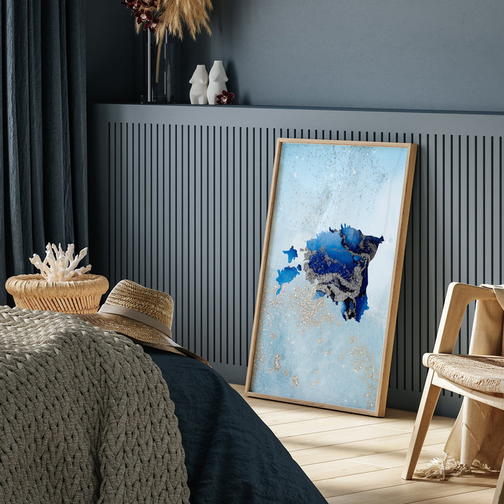 Estonia Map Shades of Blue & Silver Wall Art Print