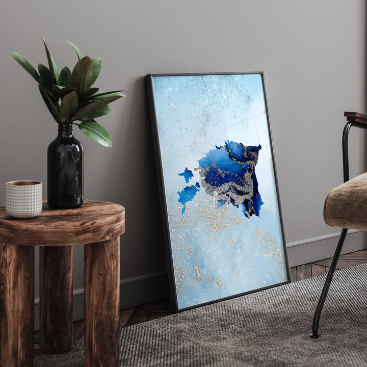 Estonia Map Shades of Blue & Silver Wall Art Print