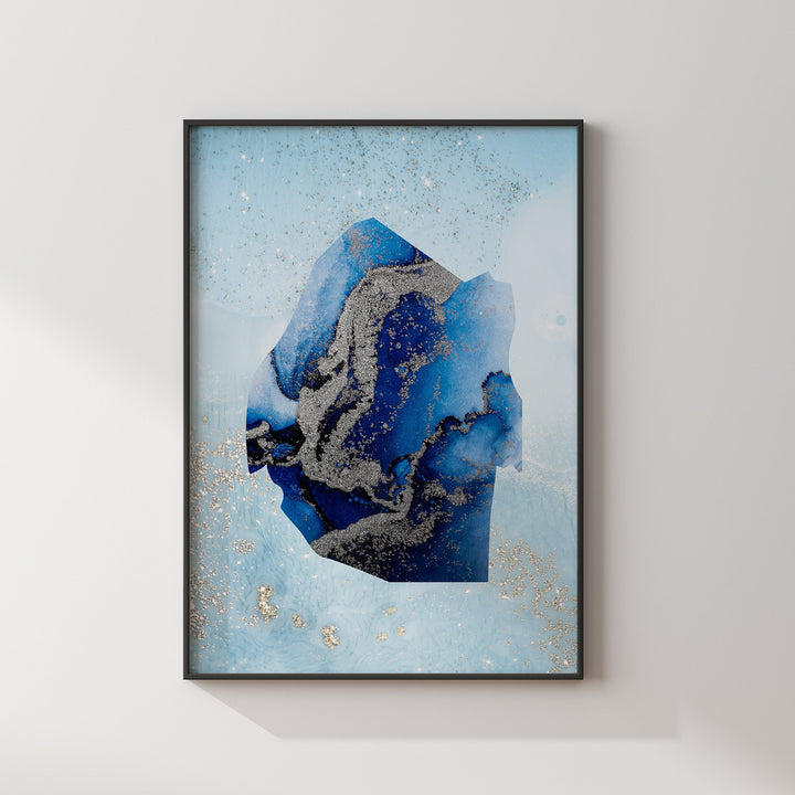 Eswatini Map Shades of Blue & Silver Wall Art Print