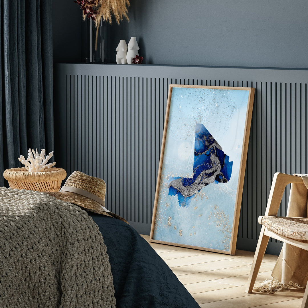 Mali Map Shades of Blue & Silver Wall Art Print