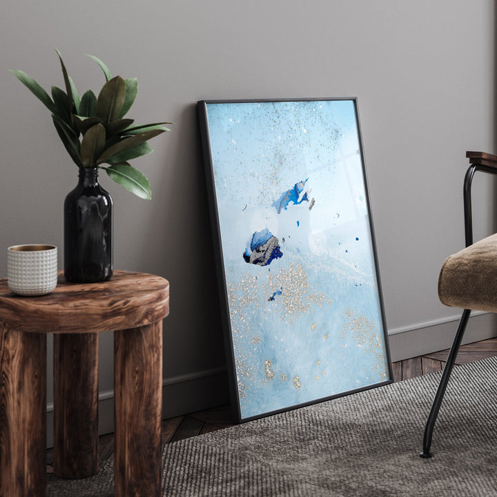 Fiji Map Shades of Blue & Silver Wall Art Print