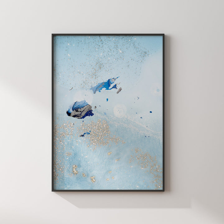 Fiji Map Shades of Blue & Silver Wall Art Print