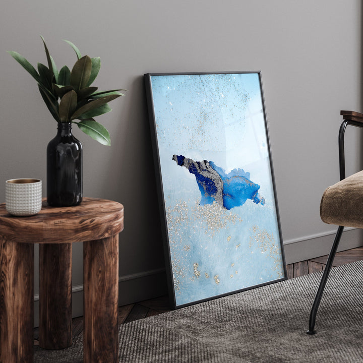 Georgia Map Shades of Blue & Silver Wall Art Print