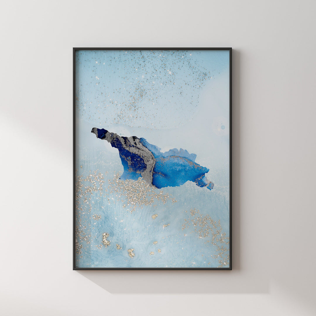 Georgia Map Shades of Blue & Silver Wall Art Print