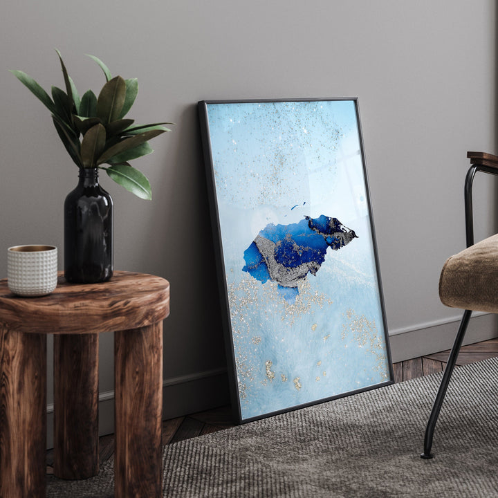Honduras Map Shades of Blue & Silver Wall Art Print