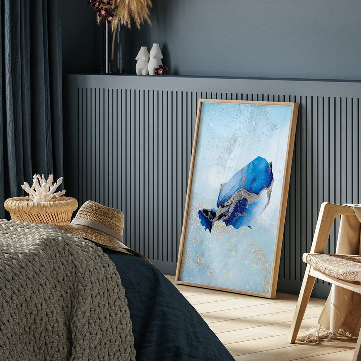 Niger Map Shades of Blue & Silver Wall Art Print