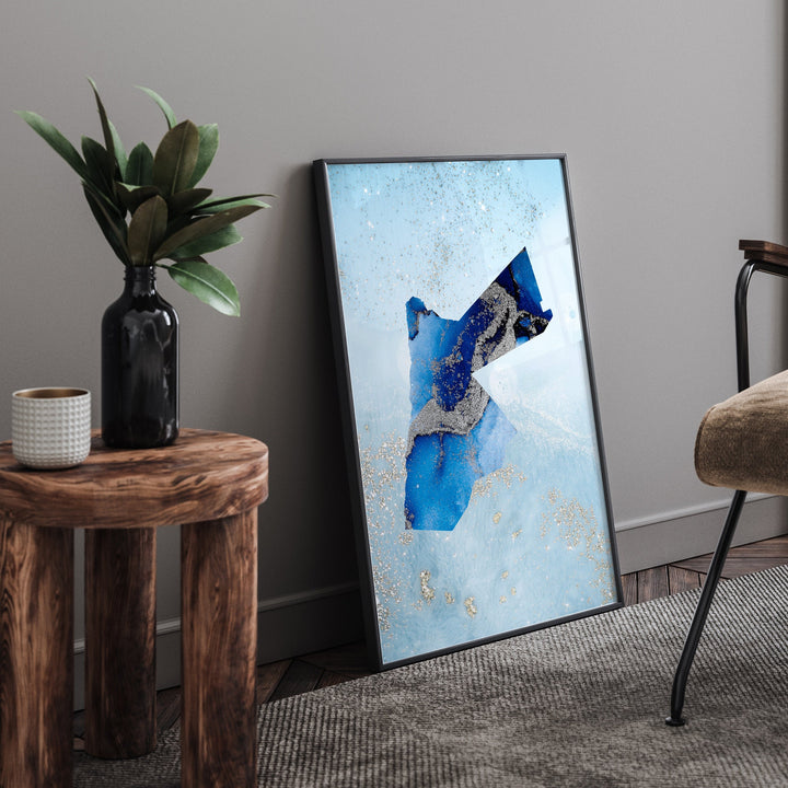 Jordan Map Shades of Blue & Silver Wall Art Print