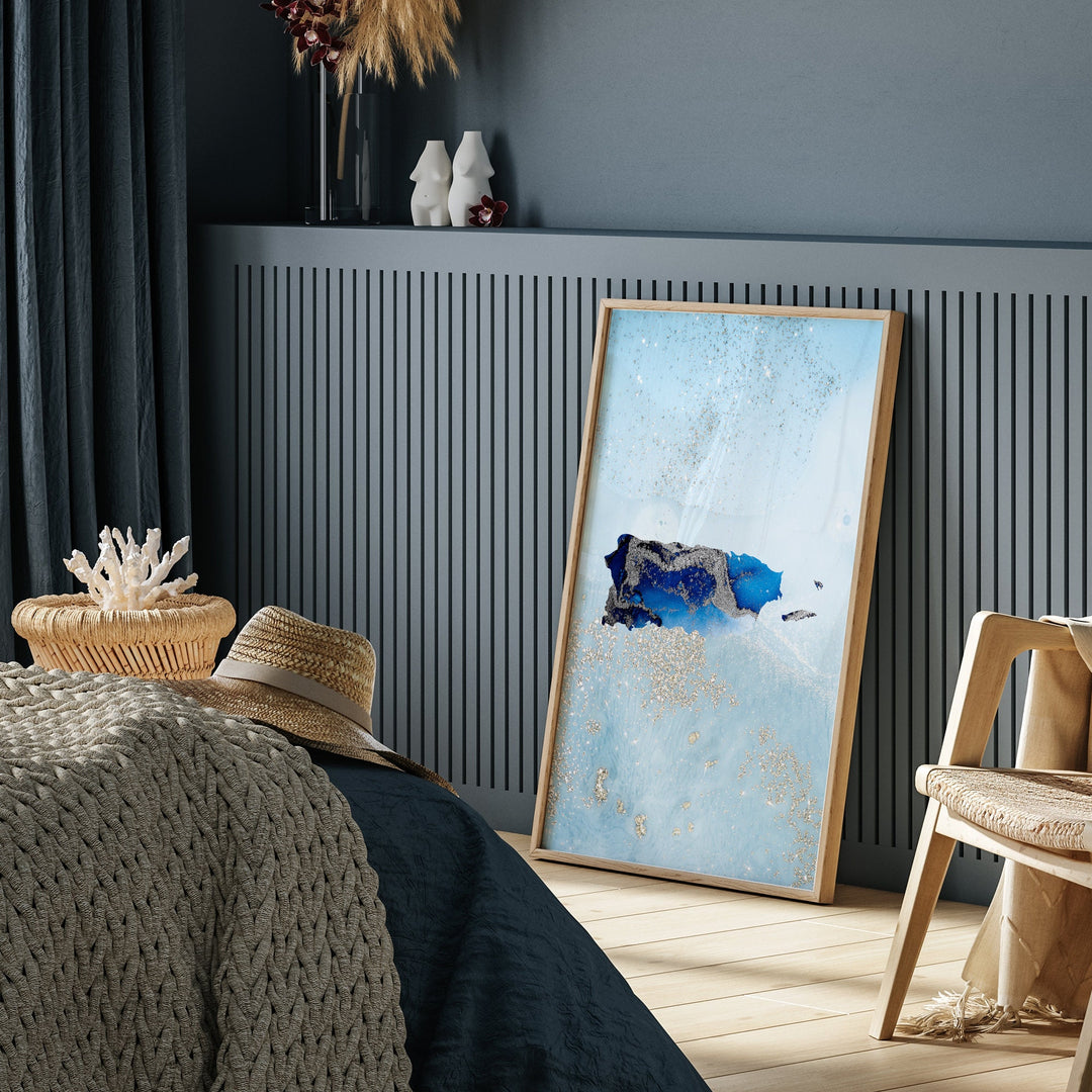 Puerto Rico Map Shades of Blue & Silver Wall Art Print