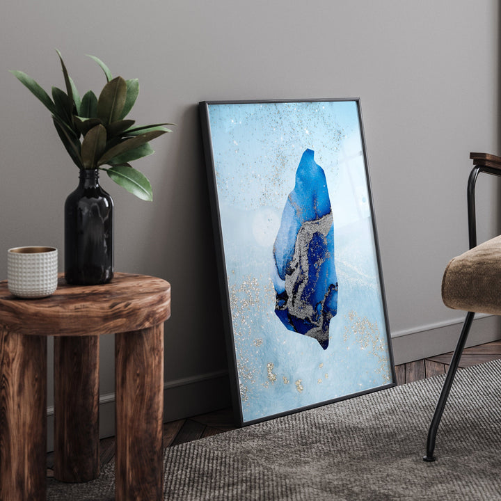 Saint Lucia Map Shades of Blue & Silver Wall Art Print