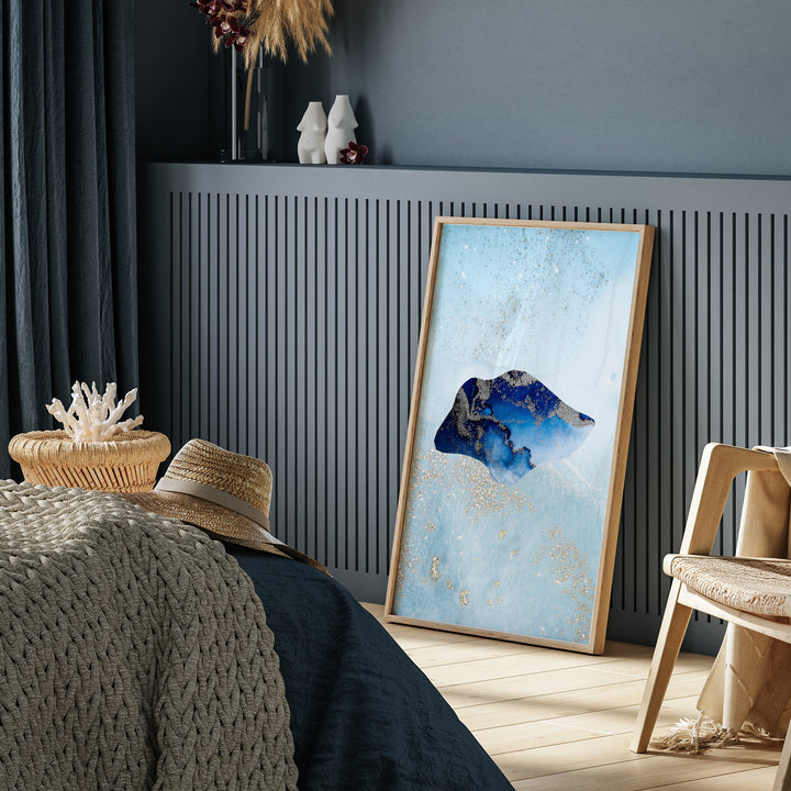 Singapore Map Shades of Blue & Silver Wall Art Print