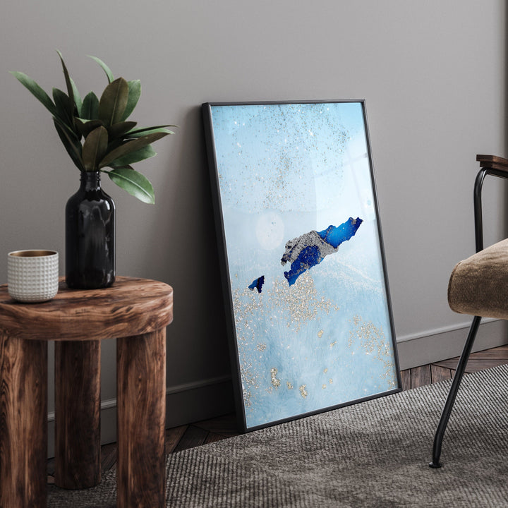 Timor-Leste Map Shades of Blue & Silver Wall Art Print