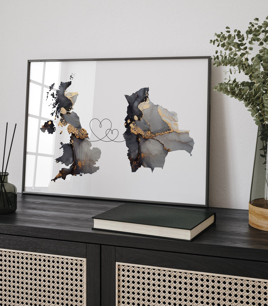 Britain and Bolivia Map Black & Gold Travel Wall Art Print | United Kingdom | UK