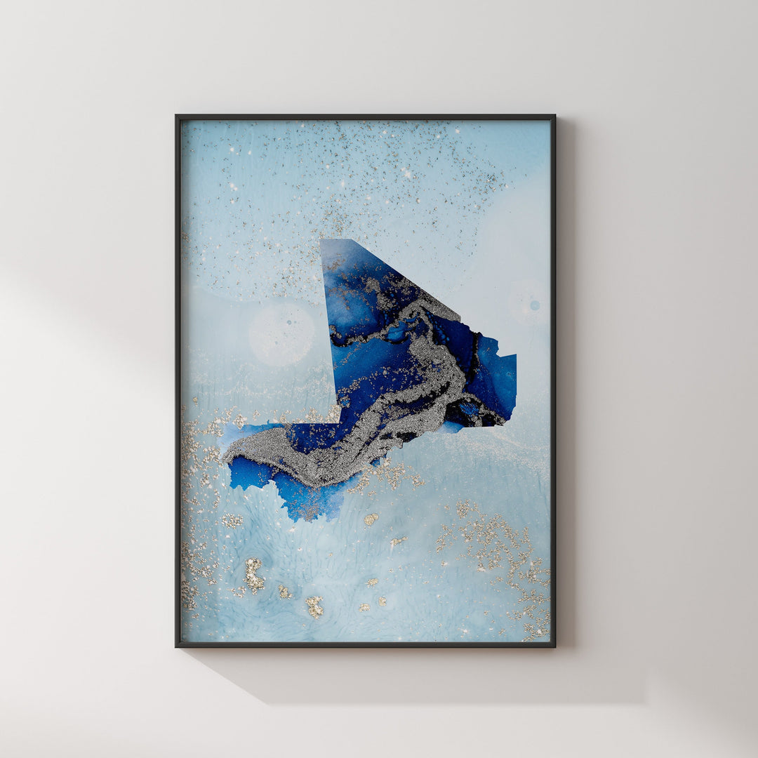 Mali Map Shades of Blue & Silver Wall Art Print