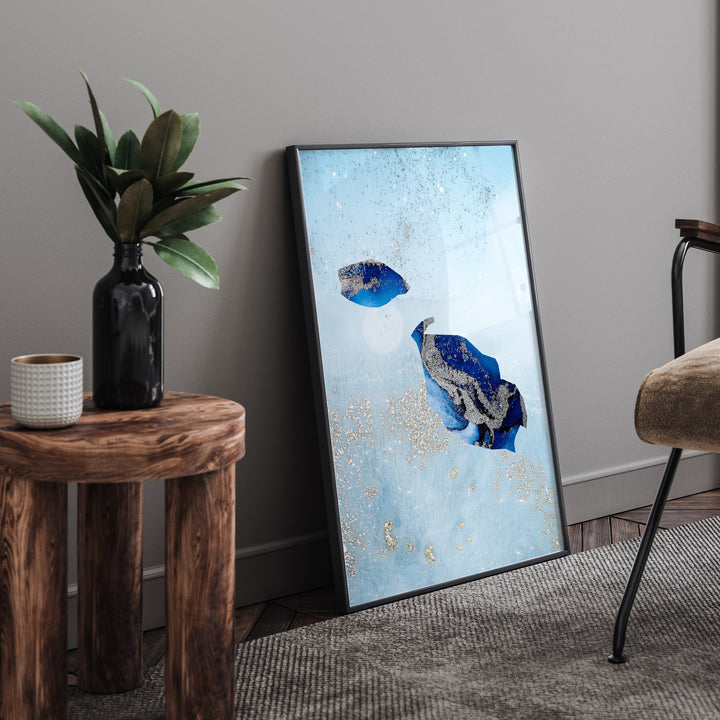 Malta Map Shades of Blue & Silver Wall Art Print