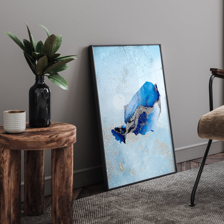 Niger Map Shades of Blue & Silver Wall Art Print