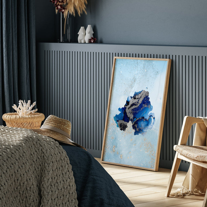 Northern Ireland Map Shades of Blue & Silver Wall Art Print